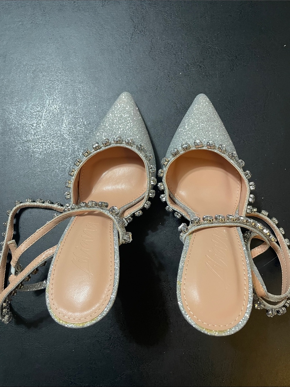 Liliana Silver Glitter Pointed Toe Ankle Strap 4.5 inch Heels NWT really cute
